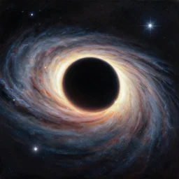 a black hole in space with a very bright accretion disk, beautiful stars in the background, matte painting, oil on canvas, trending on artstation