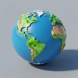 a globe model of a minecraft world, cube, photorealistic, shadows