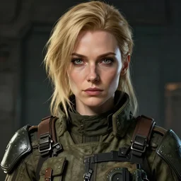 An old dieselpunk woman in military fatigues || VERY VERY ANIME!!!, fine-face, age lines, blonde hair, realistic shaded perfect face, fine details. Anime. realistic shaded lighting poster by Ilya Kuvshinov katsuhiro otomo ghost-in-the-shell, magali villeneuve, artgerm, Jeremy Lipkin and Michael Garmash and Rob Rey