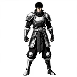 shinobi 3 d, in style manga berserk full body, 4 k, black outline, armor details