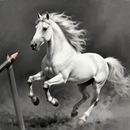 pencil studies, galloping white horse, full body, windswept mane, dramatic chiaroscuro, trending on artstation