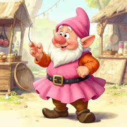 a dwarf cleric clothed with a pink tutu holds a speech on the marketplace, illustration, gel pen, by weta digital,