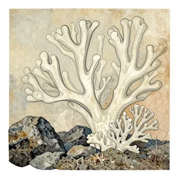 mixed media contours, avant garde coral, organic abstract illustration aged fresco, decadent french art nouveau collage, rocky sea floor