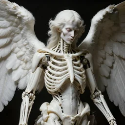 closeup portrait of white ribbed angel covered with ribs white mechanical spines white muscle tissue, lucid dream - like heavy atmosphere, baroque painting, harsh flash photo, perfect composition, detailed octane render trending on artstation, 8 k artistic photography, volumetric cinematic perfect light, chiaroscuro, masterpiece, raphael, caravaggio, beksinski, rutkowski, beeple