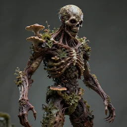 a extremely horror photograph of a humanoid made out of nature and fungus, intricate, hyperrealism, sharp focus, cinematography, highly detailed, octane render, horror cgi 4 k, matte, photograph by professional photographer