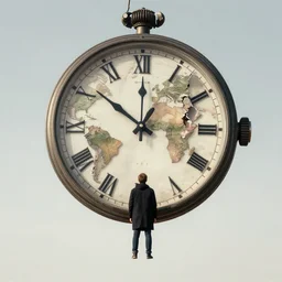 here is a giant clock and watch world hanging upside down. everything is gradually crumbling, anton fadeev, 2 d, overhead lens