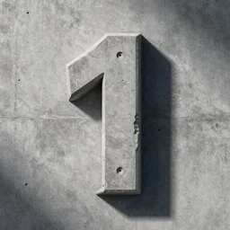 number 1 3 in concrete with eyes, 3 d, occlusion, shadows, cinematic lightning