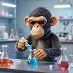a 3 d octane render of a bored ape mixing chemicals in a science lab, ultra detailed, hd