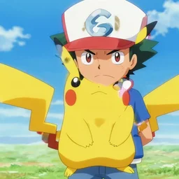 ash ketchum frowning at pikachu mad