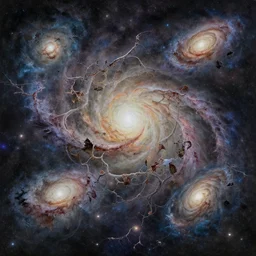 high intricate dreamy painting of the interconnected tattered galaxies, full shot, neil gaiman, maria panfilova, andrea savchenko, mike kime, ludovic plouffe, qi shengluo, oliver cook, julian calle, eddie mendoza, trending on artstation