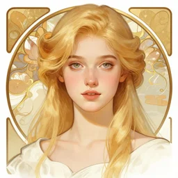 digital character concept art by artgerm and greg rutkowski and alphonse mucha. clear portrait of a young wife blessed by god to uncontrollably become overwhelmingly perfect!! blonde, casually clothed! obviously feminine holy body!! light effect. hyper detailed, glowing lights!! intricate, elegant, digital painting, artstation, smooth, sharp focus