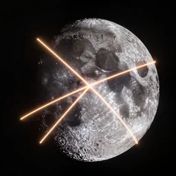 celestar, a moon criss - crossed with glowing neon lines