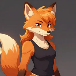 fursona of a female orange fox with black tanktop, poofy hair, anime, digital art, furaffinity, tumblr, twitter, trending on artstation, 4 k, high resolution