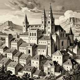 a medieval city, medieval illustration