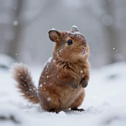a small brown fantasy animal experiencing snowfall for the first time. bokeh. concept art. fantasy art. trending on artstation. bussiere. krenz cushart. rhads