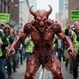 green peace demonstrators but turned into evil meat - lusting demons