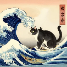 ukiyo-e print of 'The Great cat off Kanagawa' by Hiroshige