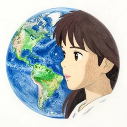 the moon queen gazing longingly at earth, finely illustrated face, highly detailed, colored pencil, studio ghibli, tankobon, in the style of ilya kuvshinov and krenz cushart and william - adolphe bouguereau and alphonse mucha