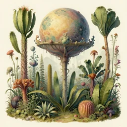 beautiful rendering of exotic plants by moebius and martin johnson heade, xenoplanet by roger dean and moebius, mantra rendering, matte painting, high detailed, 4 k, trending on artstation