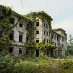 abandoned hospital reclaimed by nature, overgrowth, moss, vines, highly detailed, digital painting by lee madgwick