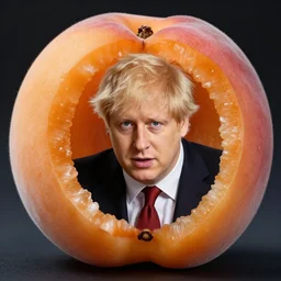 boris johnson inside an apricot, comfy, portrait photography, high quality