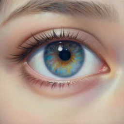 portrait of mystic giant eye intricate abstract, reflecting a sweet girl, au naturel, zoomed in, macro shot, in the style of rolf armstrong & gaston bussere. masterpiece. detailed painting.