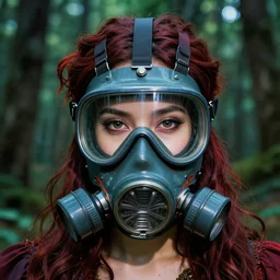 in toxic forest, portrait of a beautiful woman in ornate chem protection mask, high detail, vibrant colors, face, by gaston bussiere, bayard wu, greg rutkowski, auguste bourotte, bastien deharme, masterpiece, sharp focus, cinematic lightning