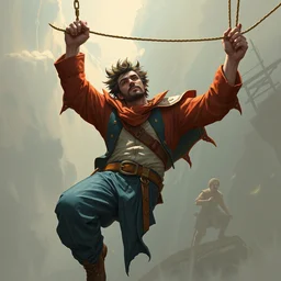 man hanging up side down, artstation, fantasy