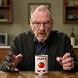 Walter white is furious at a can of tomato soup