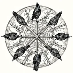 Mandala of crows and dead trees highly detailed