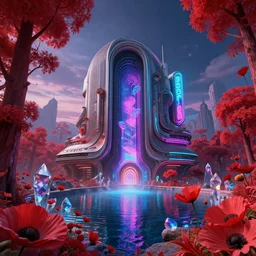 building by adolf loos, water forest cosmic thermal vision bladerunner 2 0 4 9 neon signs dieselpunk lightpaint at dusk cyberpunk infrared bioshock flowers crystal liberty city tron nature vaporwave galactic poppy gem sea fantasy evil, archdaily, wallpaper, highly detailed, trending on artstation.