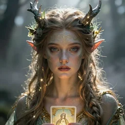 beautiful whimsical [ fairy ]!!, trending on cgsociety, intricate, closeup!!, upper body, 4 k photorealistic faces, luminous volumetric lighting, 4 k, artstation contest winner, illustrated by greg rutkowski and rajmund kanelba, foggy atmosphere, god rays, portrait!!, tarot, d & d, octane, unreal engine 5!!, original character
