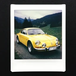 polaroid photo of an old yellow alpine A110