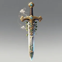 beautiful fantasy giant sword carved with decorative ornament, acanthus scrolls, ( lilies ), ivy, energy, geometry, bones, petals, stems, ceremonial clouds, dripping paint, fibonacci rhythm, artstation, artgerm, wlop, symmetric ornaments
