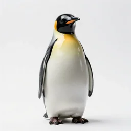porcelain figurine penguin, studio photography, full body, isolated on a pure white background, centered, entire subject in frame, sharp focus, soft studio lighting