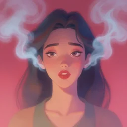 surreal portrait of woman with smoke coming out of her ears by disney concept artists, hazy, vibrant colors, emotional