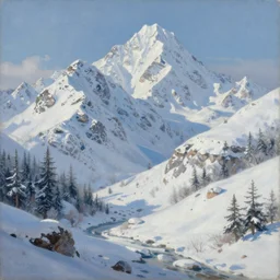 beautiful painting of mountain landscape covered in snow by john howe, fantasy