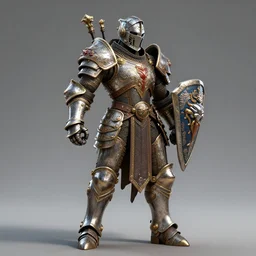 steampunk paladin in dynamic pose, full body portrait, octane render, 4k, extremely ornate armor and shield, highly intricate