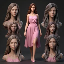 girl with long hair and pink dress, portraits, posed, full body, instagram photo, kodak, portra, by wlop, ilya kuvshinov, krenz, cushart, pixiv, zbrush sculpt, octane render, houdini, vfx, cinematic atmosphere, 8 k, unreal engine 5, ultra detailed, photorealistic, ultra realistic