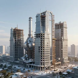 a beautiful hyperdetailed highly detailed assembly building industrial architecture city unfinished building architecture by renzo piano, at winter morning sun evil synthwave futuristic anime nature, archdaily, wallpaper, highly detailed, trending on artstation.