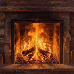 the spirit of the fire, fireplace fire, ghost flames, peaceful, warm, log cabin, artstation, oil painting, detailed