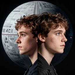 A headshot of Ezra Miller side-by-side with a picture of The Death Star