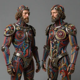 fully featured siamese twins made of electrical wires, intricate armor made of fractals of colorful electrical wire, highly detailed, by giuseppe arcimboldo and ambrosius benson, renaissance, ( beksinski ), realistic, high definition