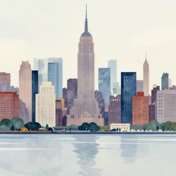 new york city abstract flat watercolor painting