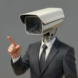 a portrait of an anthropomorphic surveillance camera wearing a suit, pointing at the camera, cyberpunk!, fantasy, elegant, digital painting, artstation, concept art, matte, sharp focus, illustration, art by josan gonzalez