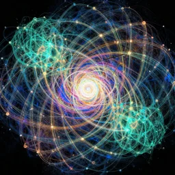 An luminescent effervescent interlocking series of recticular nodes driven by vortices singling out a chaotic colorful mosaic premised upon the suffering of all man