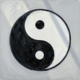 oil painted yin yang with a black outline and a white background
