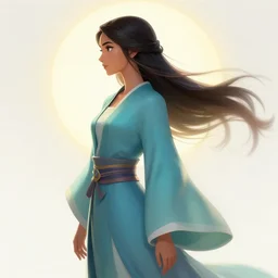 side profile, maya ali, wind sorcerer, dota, robes, elegant, concept art, smooth, tarot, bright backlit, colorful psychedelic swirly magic ripples, gaudy oversaturated colors, by greg rutkowski, jesper ejsing, ilya kuvshinov, artgerm, mucha