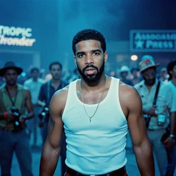 film still, drake in tropic thunder, apocalypse now, associated press,, 2 6 mm, kodak ektachrome, blue tint expired film