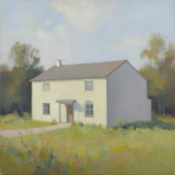 a beautiful painting of a building in a serene landscape by Abigal Larson